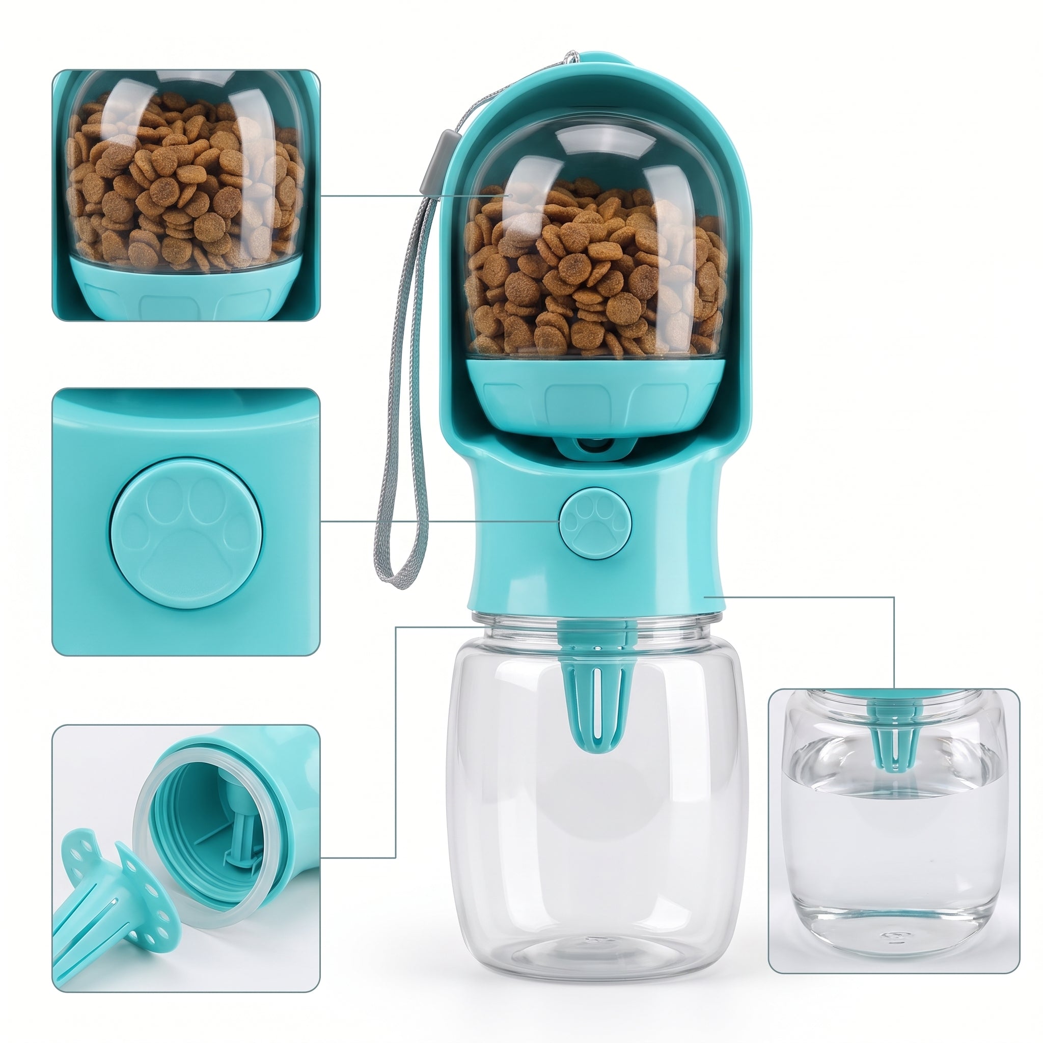 Portable 2-in-1 Water Bottle & Treat Dispenser for Dogs & Cats